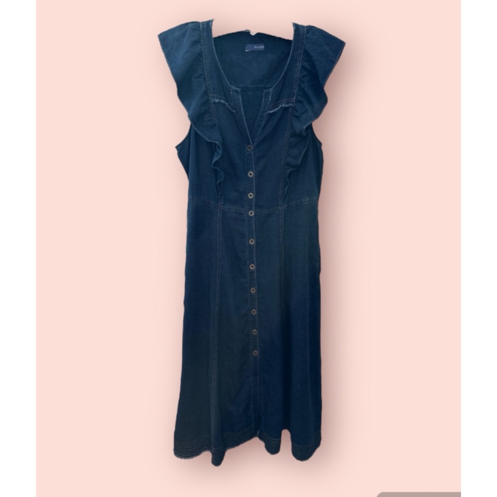 Anthropologie Pilcro Blue Sustainable Ruffle Sleeve Midi Dress Size 0 - Picture 2 of 3